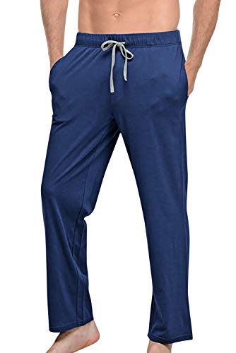 YAOMEI Herren Schlafanzughose Hose Lang, Baumwolle unterwäsche Casual Hosen Nachtwäsche Pyjamahose verstellbarem Elastik-Bund Schlafen Yoga Sport Freizeit (S, Blau) von YAOMEI