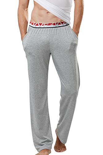 YAOMEI Herren Schlafanzughose Hose Lang, Modal Baumwolle unterwäsche Casual Hosen Nachtwäsche Pyjamahose Elastik-Bund Schlafen Yoga Sport Freizeit (M, Grau) von YAOMEI