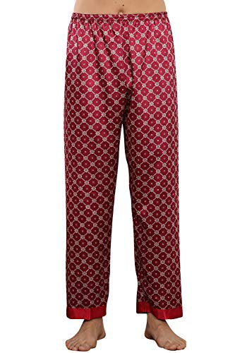 YAOMEI Herren Schlafanzughose Hose Lang, Satin seidig unterwäsche Casual Hosen Nachtwäsche Pyjamahose verstellbarem Elastik-Bund Taschen Schlafen Yoga Sport Freizeit (Rot1, L) von YAOMEI