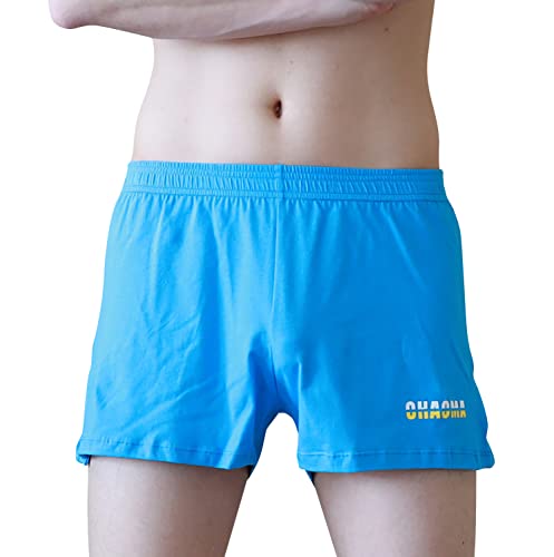 YAOMEI Herren Schlafanzughose Hose Shorts kurz, 2 Stück Baumwolle unterwäsche Boxershorts Nachtwäsche Trunk Pyjamahose verstellbarem Elastik-Bund Schlafen Freizeit (L, Blau) von YAOMEI