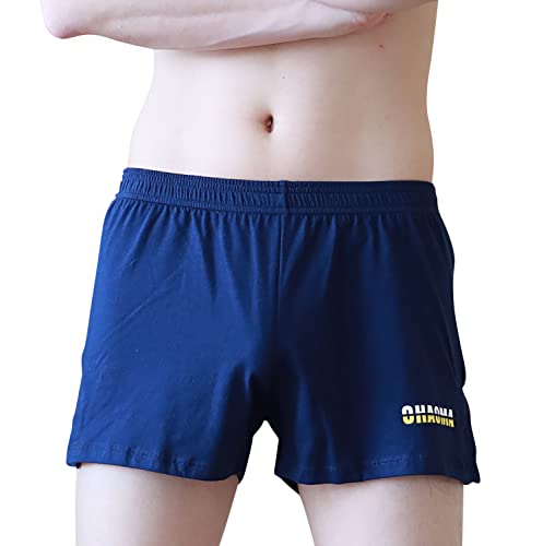 YAOMEI Herren Schlafanzughose Hose Shorts kurz, 2 Stück Baumwolle unterwäsche Boxershorts Nachtwäsche Trunk Pyjamahose verstellbarem Elastik-Bund Schlafen Freizeit (L, Marine) von YAOMEI