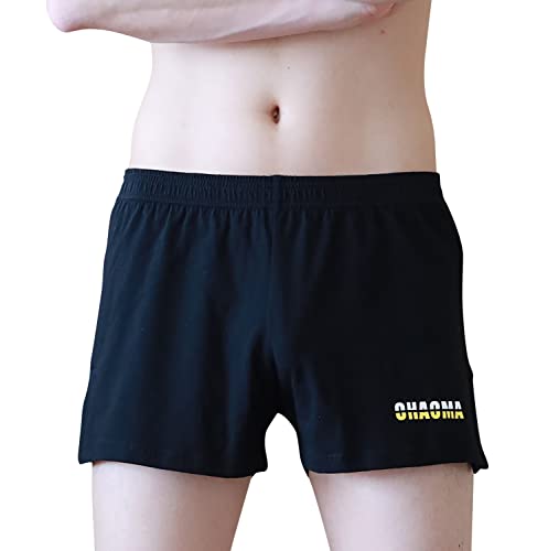 YAOMEI Herren Schlafanzughose Hose Shorts kurz, 2 Stück Baumwolle unterwäsche Boxershorts Nachtwäsche Trunk Pyjamahose verstellbarem Elastik-Bund Schlafen Freizeit (L, Schwarz) von YAOMEI
