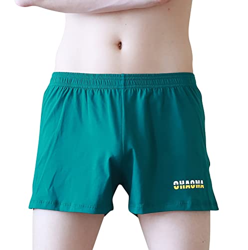 YAOMEI Herren Schlafanzughose Hose Shorts kurz, 2 Stück Baumwolle unterwäsche Boxershorts Nachtwäsche Trunk Pyjamahose verstellbarem Elastik-Bund Schlafen Freizeit (XXL, Grün) von YAOMEI