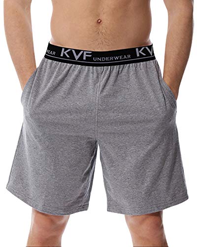 YAOMEI Herren Schlafanzughose Hose Shorts kurz, Baumwolle unterwäsche Boxershorts Nachtwäsche Trunk Pyjamahose verstellbarem Elastik-Bund Taschen Schlafen Freizeit (L, Grau) von YAOMEI