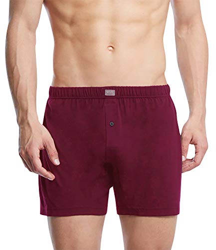 YAOMEI Herren Schlafanzughose Hose Shorts kurz, Baumwolle unterwäsche Boxershorts Nachtwäsche Trunk Pyjamahose verstellbarem Elastik-Bund Taschen Schlafen Freizeit (L, Rot) von YAOMEI