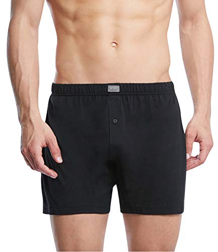 YAOMEI Herren Schlafanzughose Hose Shorts kurz, Baumwolle unterwäsche Boxershorts Nachtwäsche Trunk Pyjamahose verstellbarem Elastik-Bund Taschen Schlafen Freizeit (L, Schwarz) von YAOMEI