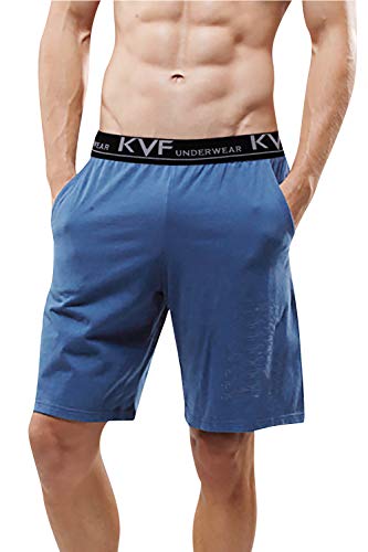 YAOMEI Herren Schlafanzughose Hose Shorts kurz, Baumwolle unterwäsche Boxershorts Nachtwäsche Trunk Pyjamahose verstellbarem Elastik-Bund Taschen Schlafen Freizeit (XL, Himmelblau) von YAOMEI