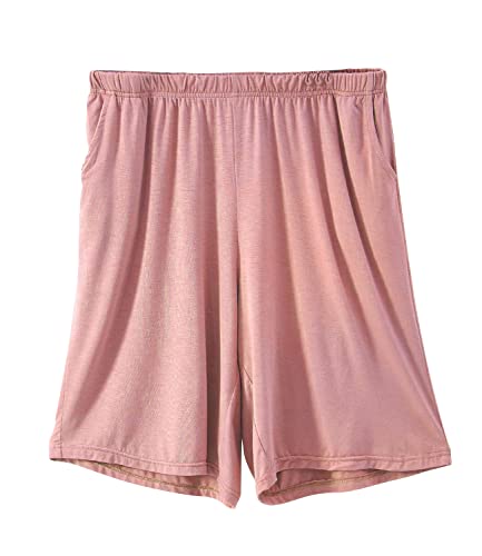 YAOMEI Herren Schlafanzughose Hose Shorts kurz, Baumwolle unterwäsche Boxershorts Nachtwäsche Trunk Pyjamahose verstellbarem Elastik-Bund Taschen Schlafen Freizeit (XL, Pink) von YAOMEI