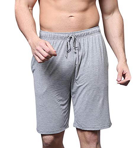 YAOMEI Herren Schlafanzughose Hose Shorts kurz, Modale Baumwolle unterwäsche Boxershorts Nachtwäsche Trunk Pyjamahose verstellbarem Elastik-Bund Taschen Schlafen Freizeit (Grau, 4XL) von YAOMEI