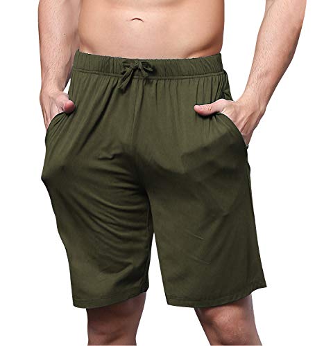 YAOMEI Herren Schlafanzughose Hose Shorts kurz, Modale Baumwolle unterwäsche Boxershorts Nachtwäsche Trunk Pyjamahose verstellbarem Elastik-Bund Taschen Schlafen Freizeit (Grün, 5XL) von YAOMEI