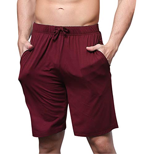 YAOMEI Herren Schlafanzughose Hose Shorts kurz, Modale Baumwolle unterwäsche Boxershorts Nachtwäsche Trunk Pyjamahose verstellbarem Elastik-Bund Taschen Schlafen Freizeit (Rot, L) von YAOMEI