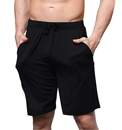 YAOMEI Herren Schlafanzughose Hose Shorts kurz, Modale Baumwolle unterwäsche Boxershorts Nachtwäsche Trunk Pyjamahose verstellbarem Elastik-Bund Taschen Schlafen Freizeit (Schwarz, 5XL) von YAOMEI