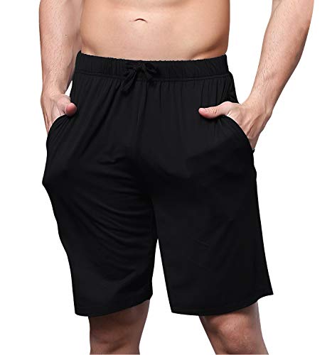 YAOMEI Herren Schlafanzughose Hose Shorts kurz, Modale Baumwolle unterwäsche Boxershorts Nachtwäsche Trunk Pyjamahose verstellbarem Elastik-Bund Taschen Schlafen Freizeit (Schwarz, L) von YAOMEI