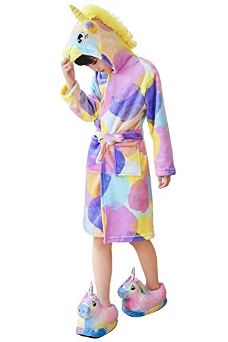 YAOMEI Kinder Morgenmantel Bademäntel Einhorn Kapuzenpullover Jungen Mädchen Kigurumi Karikatur Nachtwäsche Nachthemd Schlafanzug (150, C-Einhorn9) von YAOMEI