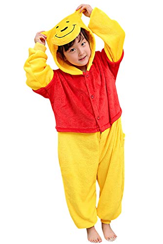 YAOMEI Kinder Unisex Jumpsuits, 2018 Kostüm Tier Onesie Nachthemd Schlafanzug Kapuzenpullover Nachtwäsche Cosplay Kigurum Fastnachtskostuem Weihnachten Halloween (100-110CM(39''-43''), Pooh) von YAOMEI