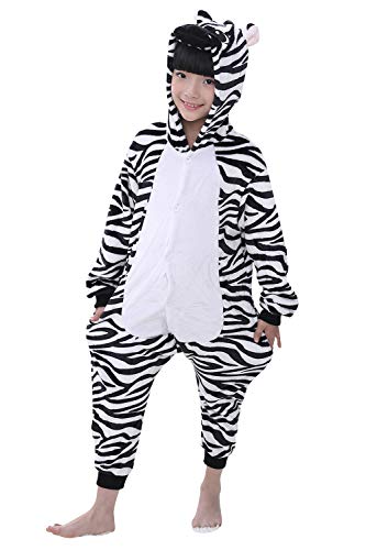 YAOMEI Kinder Unisex Jumpsuits, 2018 Kostüm Tier Onesie Nachthemd Schlafanzug Kapuzenpullover Nachtwäsche Cosplay Kigurum Fastnachtskostuem Weihnachten Halloween (100-110CM(39''-43''), Zebra) von YAOMEI