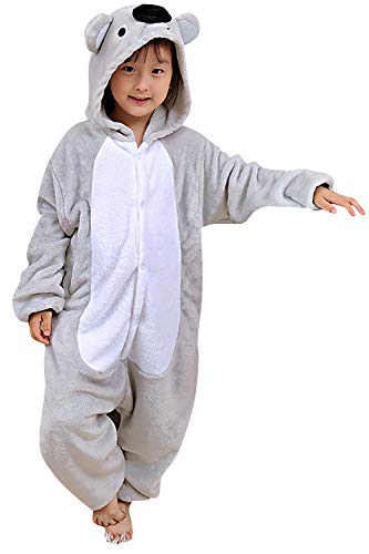 YAOMEI Kinder Unisex Jumpsuits, 2018 Kostüm Tier Onesie Nachthemd Schlafanzug Kapuzenpullover Nachtwäsche Cosplay Kigurum Fastnachtskostuem Weihnachten Halloween (120-130CM(47''-51''), Koala) von YAOMEI