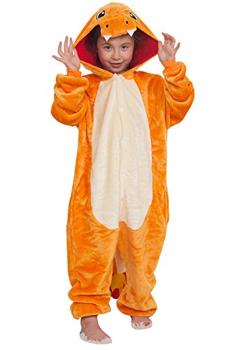 YAOMEI Kinder Unisex Jumpsuits, 2020 Kostüm Tier Onesie Nachthemd Schlafanzug Kapuzenpullover Nachtwäsche Cosplay Kigurum Fastnachtskostuem Weihnachten Halloween (Charizard, 120) von YAOMEI