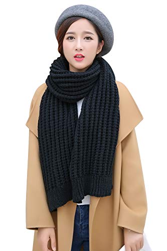 YAOMEI Unisex Damen Herren Gestrickt Schal Schlauchschal, 2020 Winter Feinstrick Halstücher Acryl Stolen Umschlagtücher Schal Warmes Halstuch (Schwarz) von YAOMEI