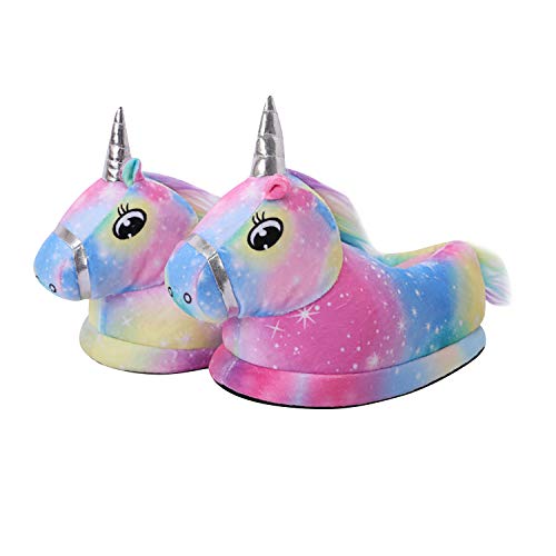 YAOMEI Unisex Hausschuhe Kinder Junge Mädchen, 3D Einhorn Weiche Pantoffeln Plüsch Krabbelschuhe Babyschuhe Winter Karikatur Leicht rutschfeste Slippers (Einhorn 11, Numeric_34) von YAOMEI