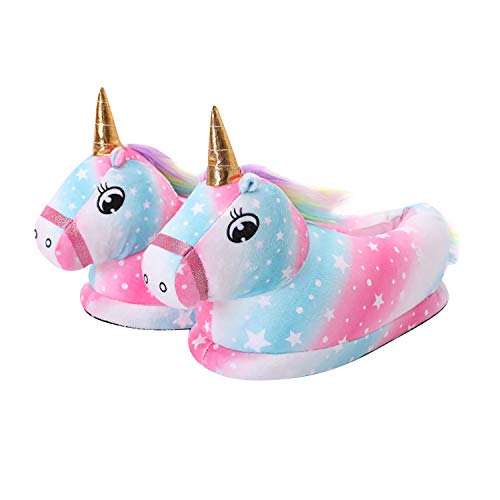 YAOMEI Unisex Hausschuhe Kinder Junge Mädchen, 3D Einhorn Weiche Pantoffeln Plüsch Krabbelschuhe Babyschuhe Winter Karikatur Leicht rutschfeste Slippers (Einhorn 15, Numeric_34) von YAOMEI