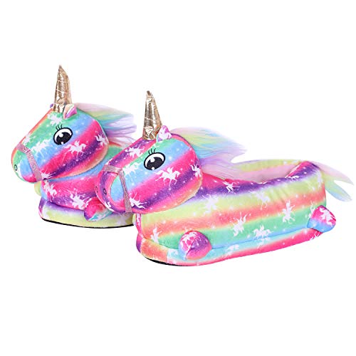 YAOMEI Unisex Hausschuhe Kinder Junge Mädchen, 3D Einhorn Weiche Pantoffeln Plüsch Krabbelschuhe Babyschuhe Winter Karikatur Leicht rutschfeste Slippers (Einhorn 3, Numeric_30) von YAOMEI