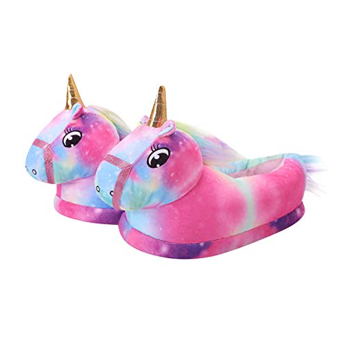 YAOMEI Unisex Hausschuhe Kinder Junge Mädchen, 3D Einhorn Weiche Pantoffeln Plüsch Krabbelschuhe Babyschuhe Winter Karikatur Leicht rutschfeste Slippers (Einhorn 7, Numeric_30) von YAOMEI