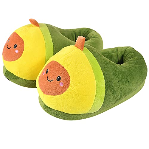 YAOMEI Unisex Hausschuhe Kinder Junge Mädchen, 3D Einhorn Weiche Pantoffeln Plüsch Krabbelschuhe Babyschuhe Winter Slippers (Avocado, little_kid, one_size, alpha, eu_footwear_size_system, medium) von YAOMEI