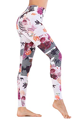 YAOMEI Yoga Hosen Damen High Waist, Lang Sport Yogahose Sporthose Gym Sport Leggings Tummy Control Running Workout Stretch Fitnesshose Trainingshose mit Aufdruck (Weiß, S) von YAOMEI