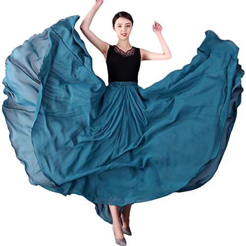 Damen 720-Grad Doppelschicht Großer Swing Maxirock Tänzer Chiffon Röcke Tanzrock Sommer Einfacher Strandrock Langer Ballettrock Bauchtanz Rock Ballsaal Flamenco Festival Performance Kleidung B M von YAOTT