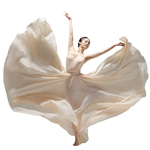 Damen 720-Grad Doppelschicht Großer Swing Maxirock Tänzer Chiffon Röcke Tanzrock Sommer Einfacher Strandrock Langer Ballettrock Bauchtanz Rock Ballsaal Flamenco Festival Performance Kleidung J M von YAOTT