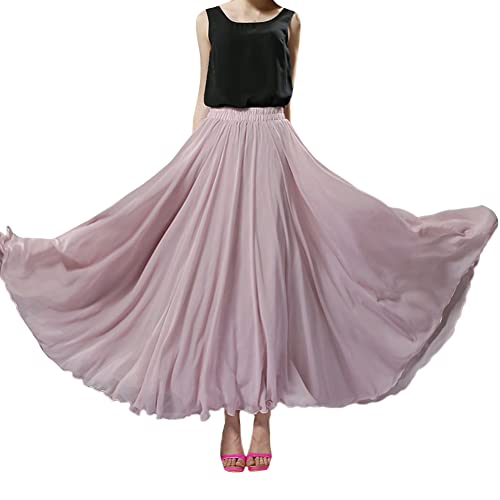 Damen 720-Grad Doppelschicht Großer Swing Maxirock Tänzer Chiffon Röcke Tanzrock Sommer Einfacher Strandrock Langer Ballettrock Bauchtanz Rock Ballsaal Flamenco Festival Performance Kleidung L M von YAOTT