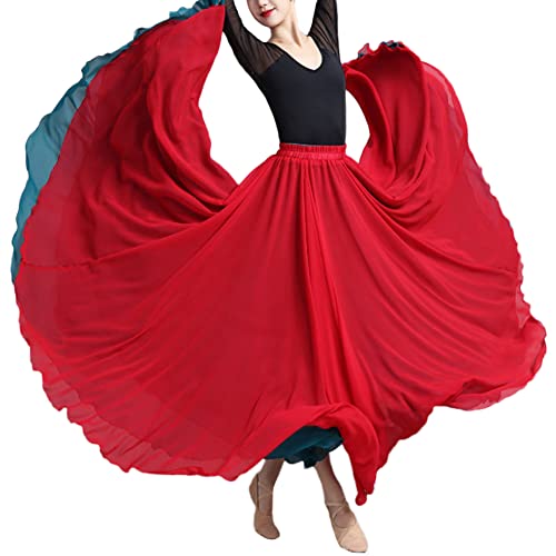 Damen 720-Grad Großer Swing Rock Chiffon Reversibel Tanzrock Maxirock Sommer Langer Rock Bauchtanz Kostüm Frauen Bauchtanz Moderner Tanz Ballsaaltanz Flamenco Karneval Bühnen Performance Röcke A S von YAOTT