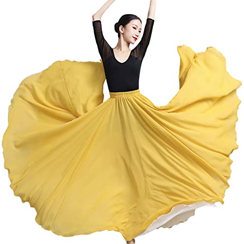 Damen 720-Grad Großer Swing Rock Chiffon Reversibel Tanzrock Maxirock Sommer Langer Rock Bauchtanz Kostüm Frauen Bauchtanz Moderner Tanz Ballsaaltanz Flamenco Karneval Bühnen Performance Röcke B XS von YAOTT