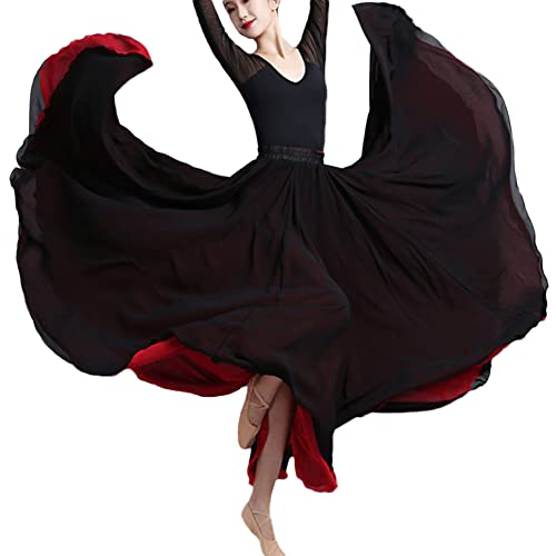 Damen 720-Grad Großer Swing Rock Chiffon Reversibel Tanzrock Maxirock Sommer Langer Rock Bauchtanz Kostüm Frauen Bauchtanz Moderner Tanz Ballsaaltanz Flamenco Karneval Bühnen Performance Röcke C XL von YAOTT