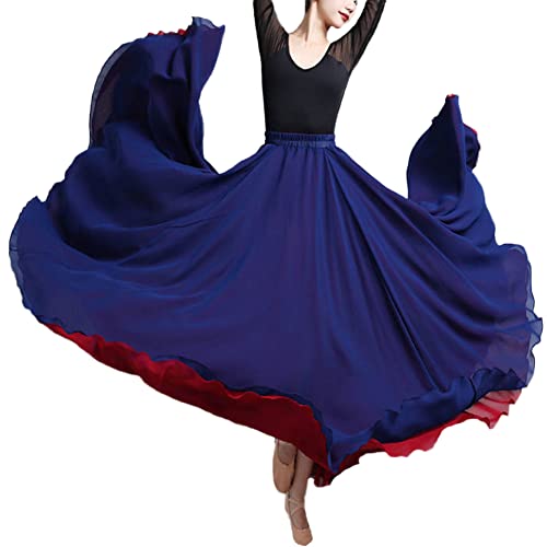 Damen 720-Grad Großer Swing Rock Chiffon Reversibel Tanzrock Maxirock Sommer Langer Rock Bauchtanz Kostüm Frauen Bauchtanz Moderner Tanz Ballsaaltanz Flamenco Karneval Bühnen Performance Röcke O M von YAOTT