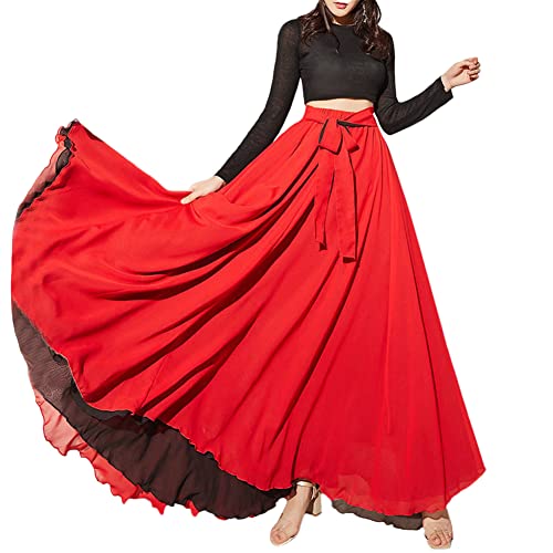 Damen Bauchtanz Rock Reversibel Chiffon Maxirock Tanzrock Großer Swing Langer Rock Moderner Tanz Gesellschaftstanz Rock Flamenco Tango Jazz Kostüm Tanzübungs Wettkampf Performance Tanz Rock A L von YAOTT