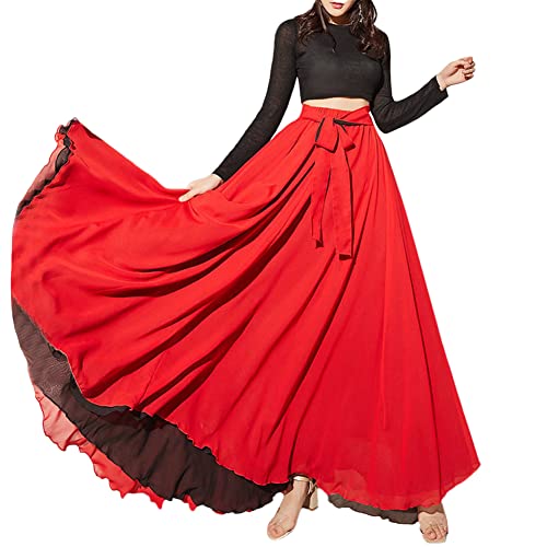 Damen Bauchtanz Rock Reversibel Chiffon Maxirock Tanzrock Großer Swing Langer Rock Moderner Tanz Gesellschaftstanz Rock Flamenco Tango Jazz Kostüm Tanzübungs Wettkampf Performance Tanz Rock A XL von YAOTT