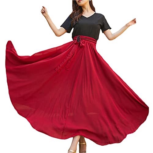 Damen Bauchtanz Rock Reversibel Chiffon Maxirock Tanzrock Großer Swing Langer Rock Moderner Tanz Gesellschaftstanz Rock Flamenco Tango Jazz Kostüm Tanzübungs Wettkampf Performance Tanz Rock C M von YAOTT