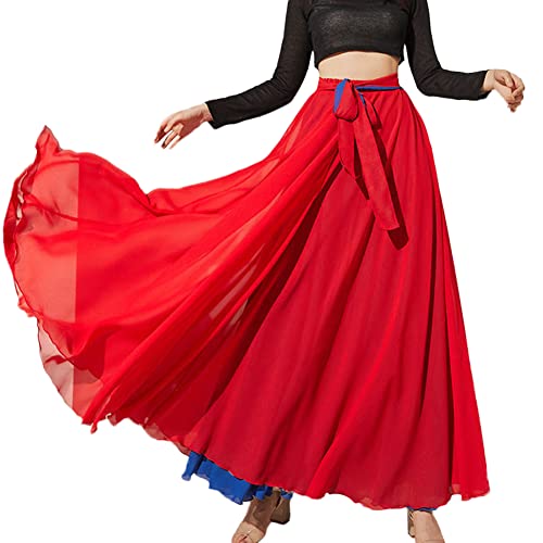 Damen Bauchtanz Rock Reversibel Chiffon Maxirock Tanzrock Großer Swing Langer Rock Moderner Tanz Gesellschaftstanz Rock Flamenco Tango Jazz Kostüm Tanzübungs Wettkampf Performance Tanz Rock F S von YAOTT