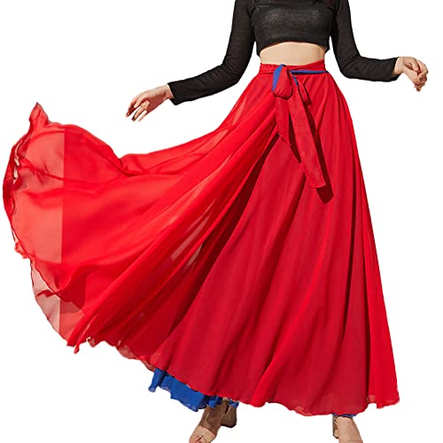 Damen Bauchtanz Rock Reversibel Chiffon Maxirock Tanzrock Großer Swing Langer Rock Moderner Tanz Gesellschaftstanz Rock Flamenco Tango Jazz Kostüm Tanzübungs Wettkampf Performance Tanz Rock F XS von YAOTT