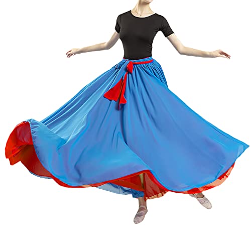 Damen Bauchtanz Rock Reversibel Chiffon Maxirock Tanzrock Großer Swing Langer Rock Moderner Tanz Gesellschaftstanz Rock Flamenco Tango Jazz Kostüm Tanzübungs Wettkampf Performance Tanz Rock J L von YAOTT
