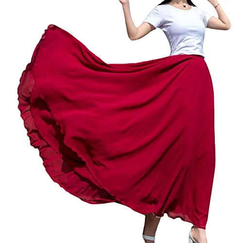 Damen Chiffon Maxirock Hohe Taillen 540 Grad Großer Swing Röcke Freizeitrock Einfarbig Langer Rock Ballsaal Ballett Latein Tanzrock Tänzerin Tanzkostüm Frauen Bauchtanz Rock Performance Kleidung D XL von YAOTT