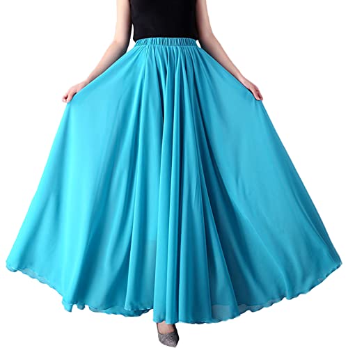 Damen Chiffon Maxirock Hohe Taillen 720 Grad Großer Swing Röcke Freizeitrock Ballsaal Ballett Latein Tanzrock Tänzerin Tanzkostüm Frauen Einfarbig Langer Bauchtanz Rock Performance Kleidung M L von YAOTT