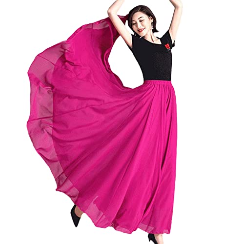 Damen Chiffon Maxirock Hohe Taillen 720 Grad Großer Swing Röcke Freizeitrock Ballsaal Ballett Latein Tanzrock Tänzerin Tanzkostüm Frauen Einfarbig Langer Bauchtanz Rock Performance Kleidung J S von YAOTT