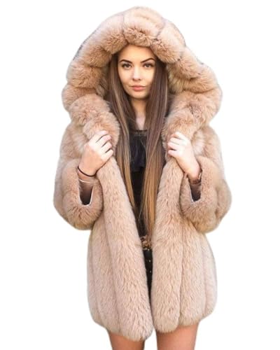 Damen Faux Fox Fell Luxusmantel Solider Winter Warme Parka-Kunstpelz Mantel Pelzmantel Felljacke Warme Plüschmantel Lose Elegant Overcoat Beige Kamel S von YAOTT