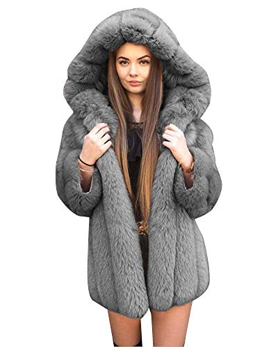 Damen Faux Fox Fell Luxusmantel Solider Winter Warme Parka-Kunstpelz Mantel Pelzmantel Felljacke Warme Plüschmantel Lose Elegant Overcoat Grau M von YAOTT