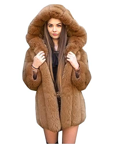 Damen Faux Fox Fell Luxusmantel Solider Winter Warme Parka-Kunstpelz Mantel Pelzmantel Felljacke Warme Plüschmantel Lose Elegant Overcoat Kamel L von YAOTT