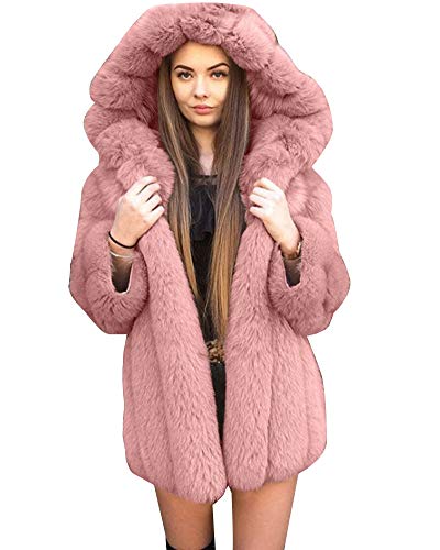 Damen Faux Fox Fell Luxusmantel Solider Winter Warme Parka-Kunstpelz Mantel Pelzmantel Felljacke Warme Plüschmantel Lose Elegant Overcoat Pink XL von YAOTT