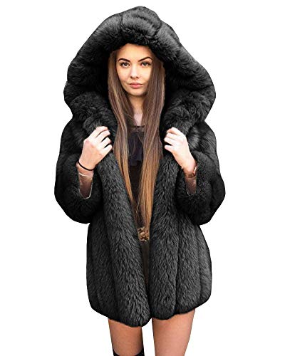 Damen Faux Fox Fell Luxusmantel Solider Winter Warme Parka-Kunstpelz Mantel Pelzmantel Felljacke Warme Plüschmantel Lose Elegant Overcoat Schwarz S von YAOTT